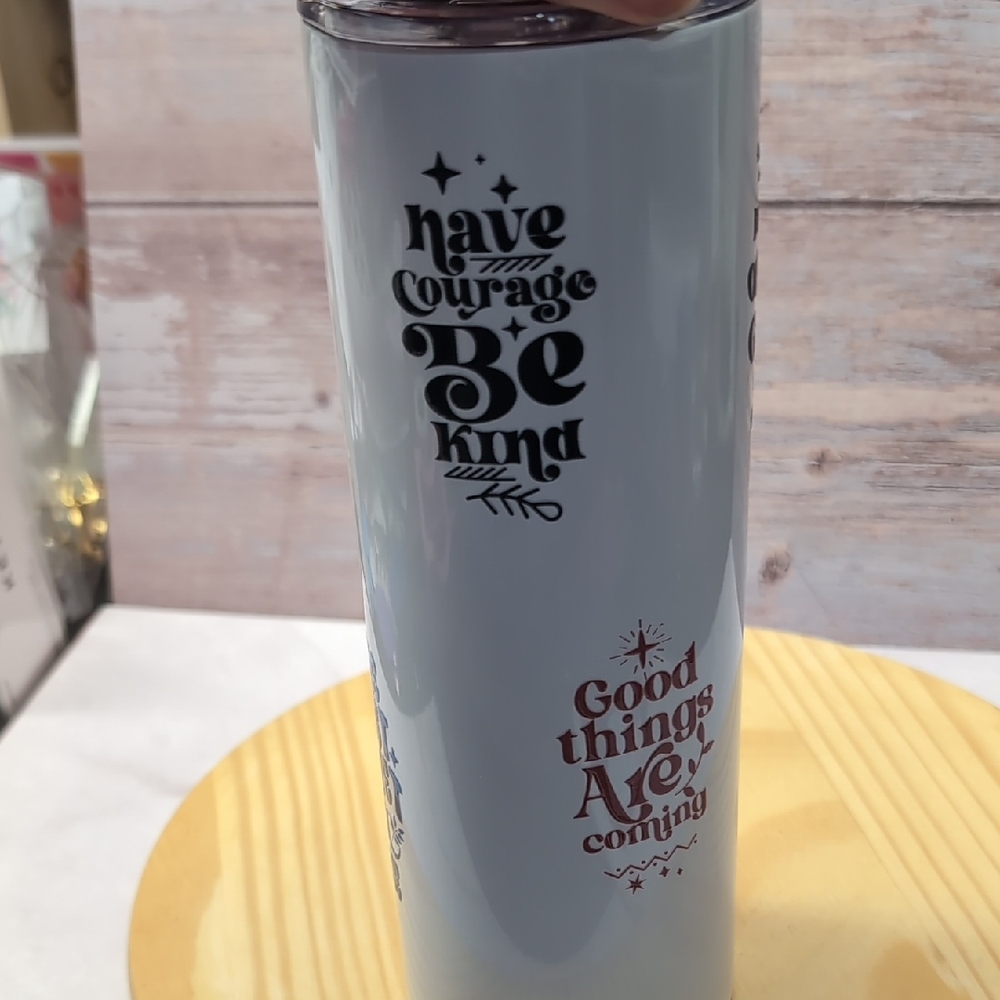 White Tumbler with Straw and Motivational Text 20oz Stainless Steel Tumbler - Picture 3 of 4